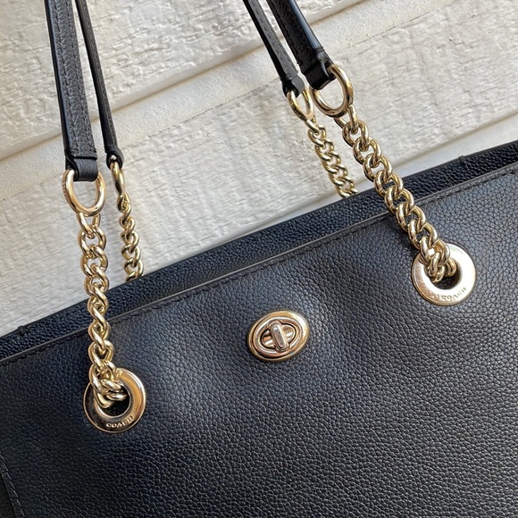 Coach Turnlock 27 Chain Leather Mollie Marley Tote Ava City - Picture 2 of 12